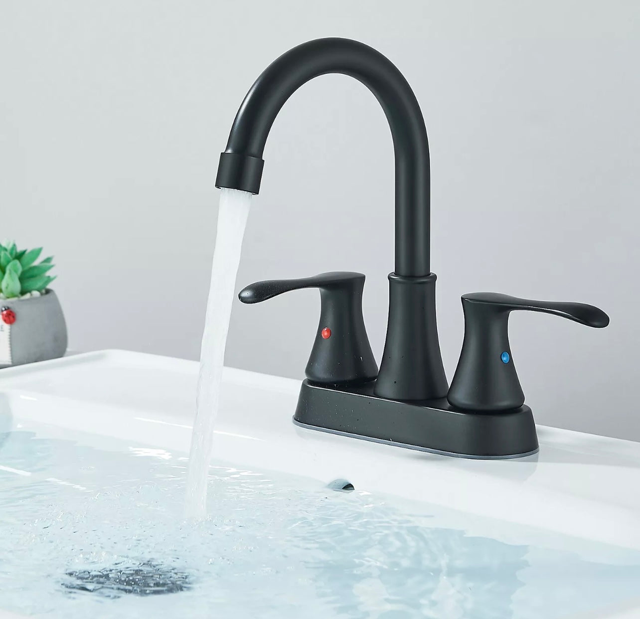#1454 Matte Black 4 Inch Centerset 2 Handle Vanity Faucet