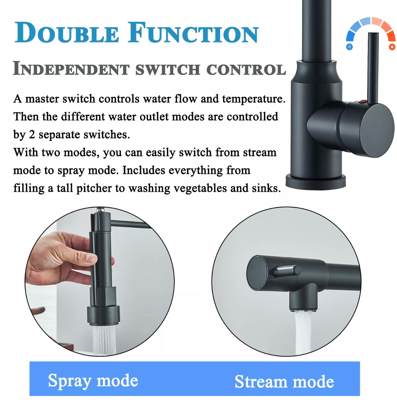 Matte black 2 function kitchen faucet