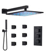 #1011 12 inch matte black led 3 function wall mount shower system with 6x massage jets