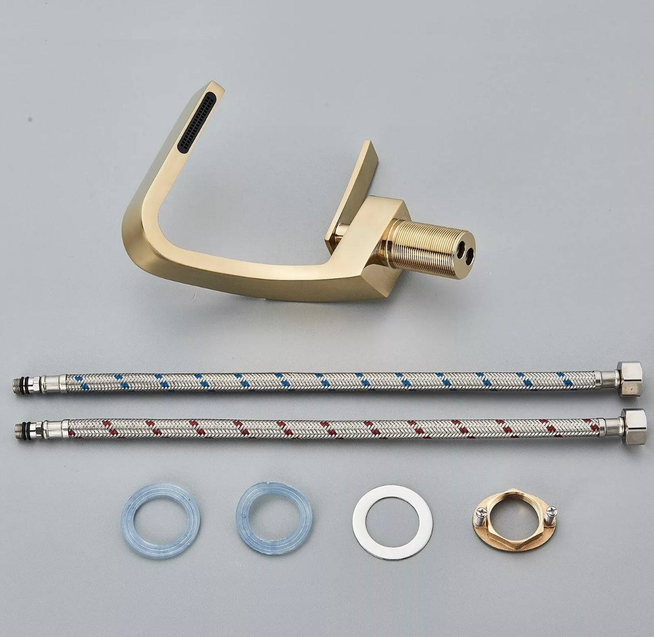 #1386 Brushed Gold Bathroom Sink Faucet Waterfall Vanity Mixer Faucet Single Handle