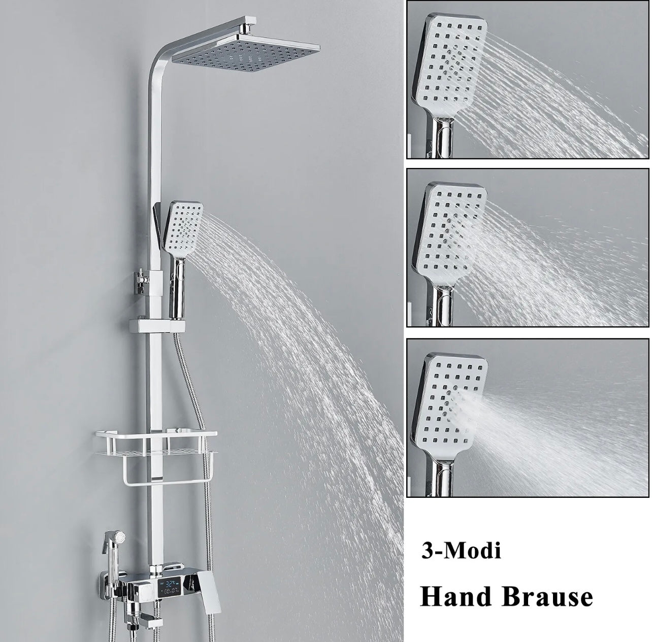 8 Inch 4 in 1 Rainfall Exposed Shower System