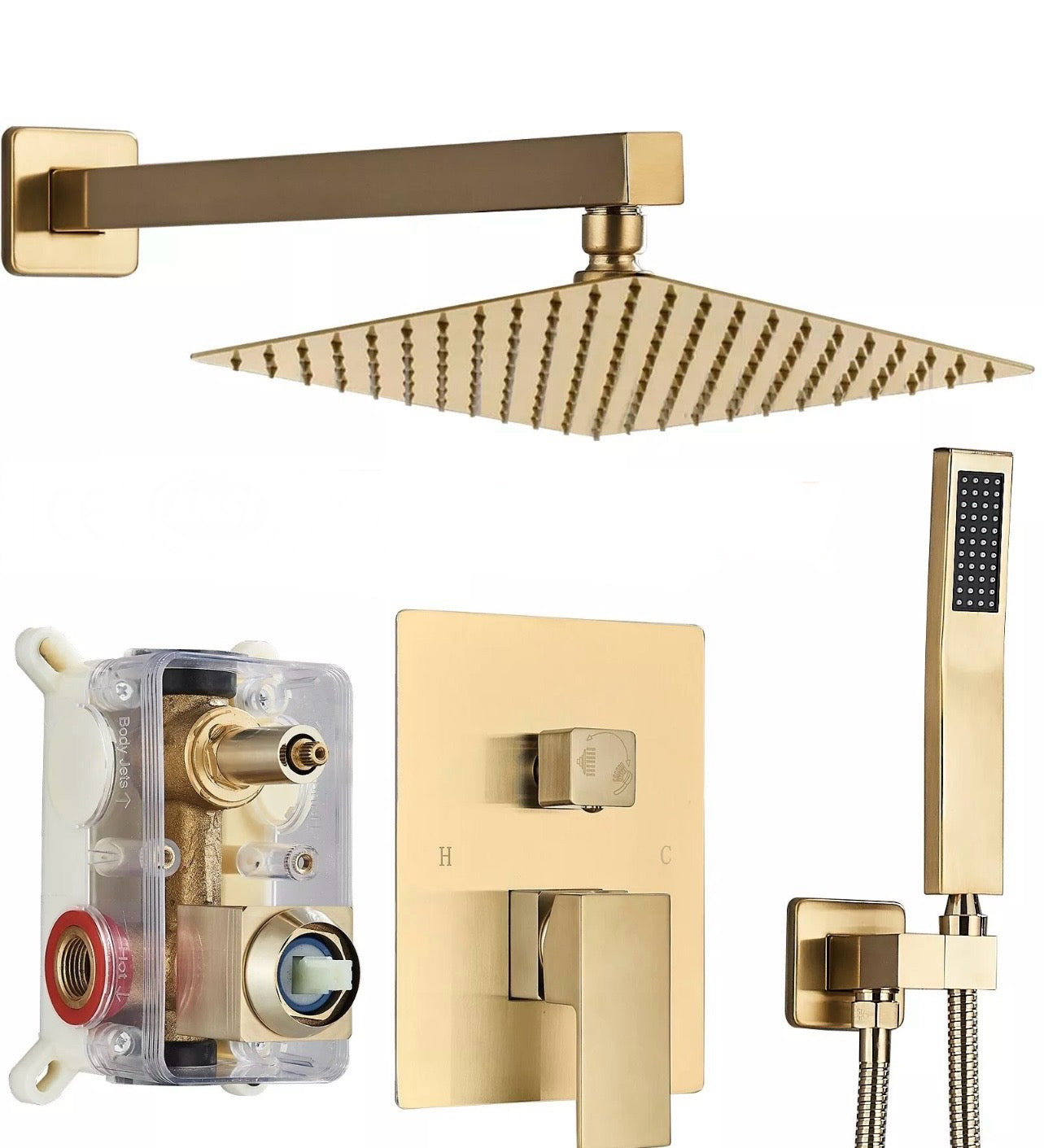 12 inch brushed gold 2 function shower system