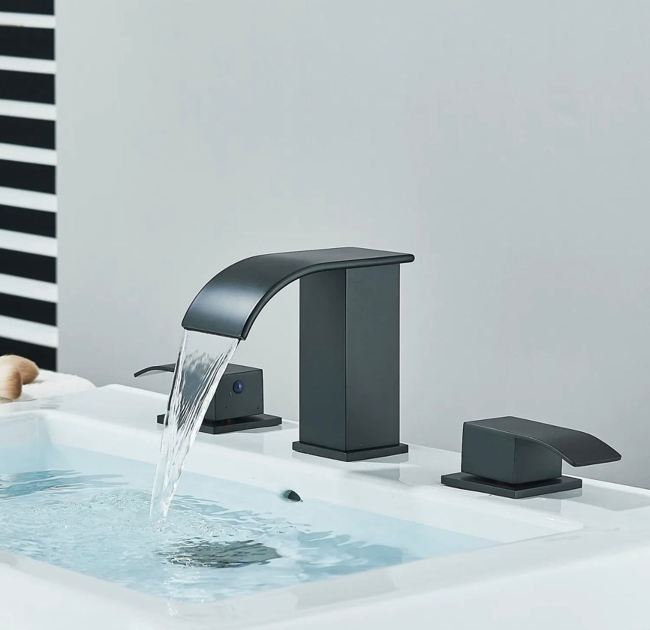 #1411 Matte Black 3 Holes 2 Handle Waterfall spout vanity faucet