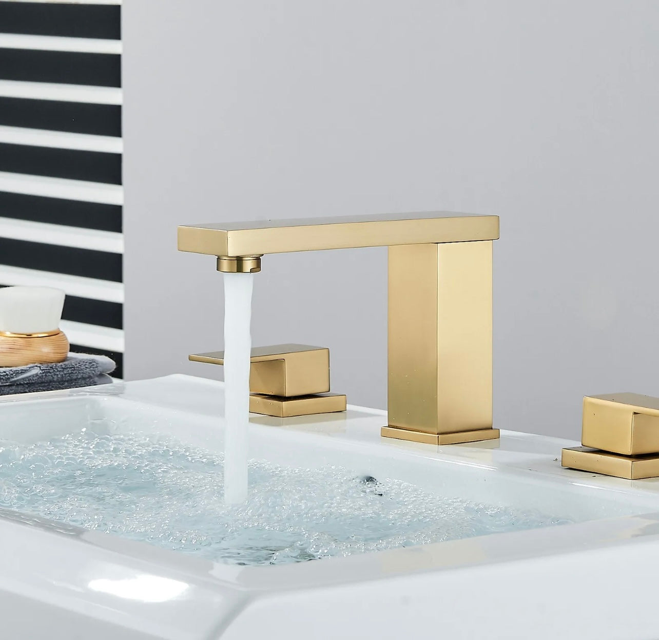#1412 Brushed Gold 3 Holes 2 Handle Waterfall Vanity Faucet
