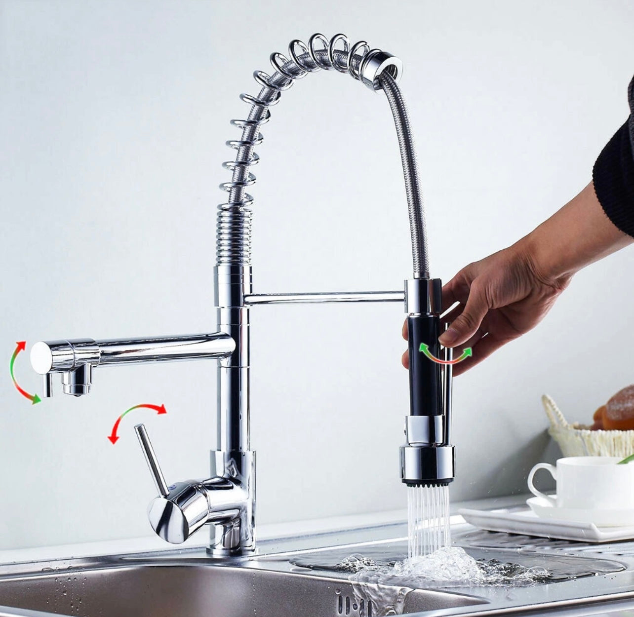 #1562 CHROME SPRING 2-FUNCTION PULL-DOWN KITCHEN FAUCET