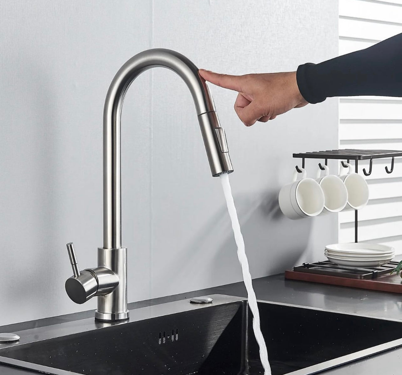 #1571 Touch Sensor Kitchen Sink Faucet Pull-Down Sprayer Swivel Mixer