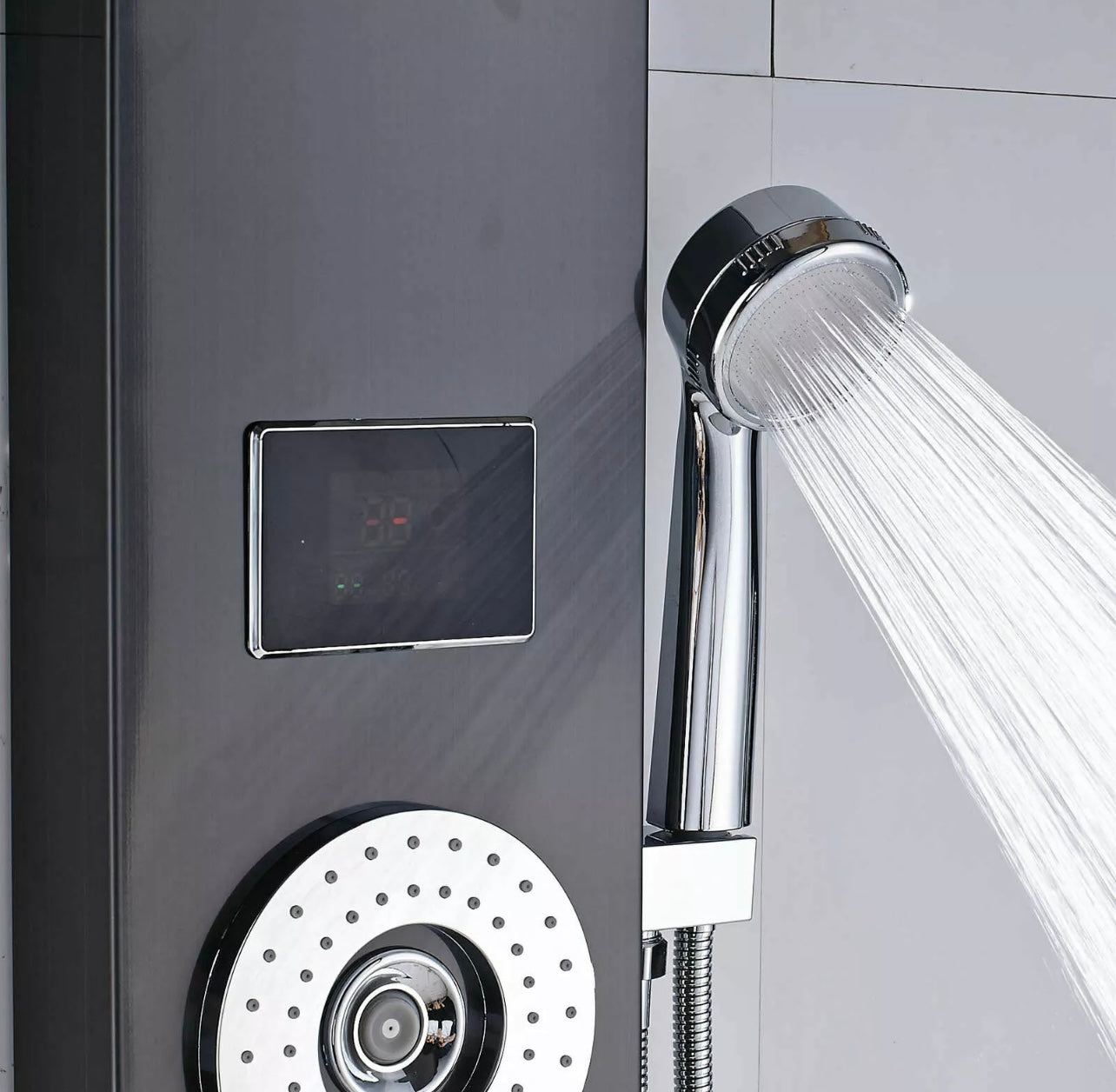 #1283 Black 5-function Shower Panel  System LED Rain & Waterfall Head Combo Massage Jets Mixer