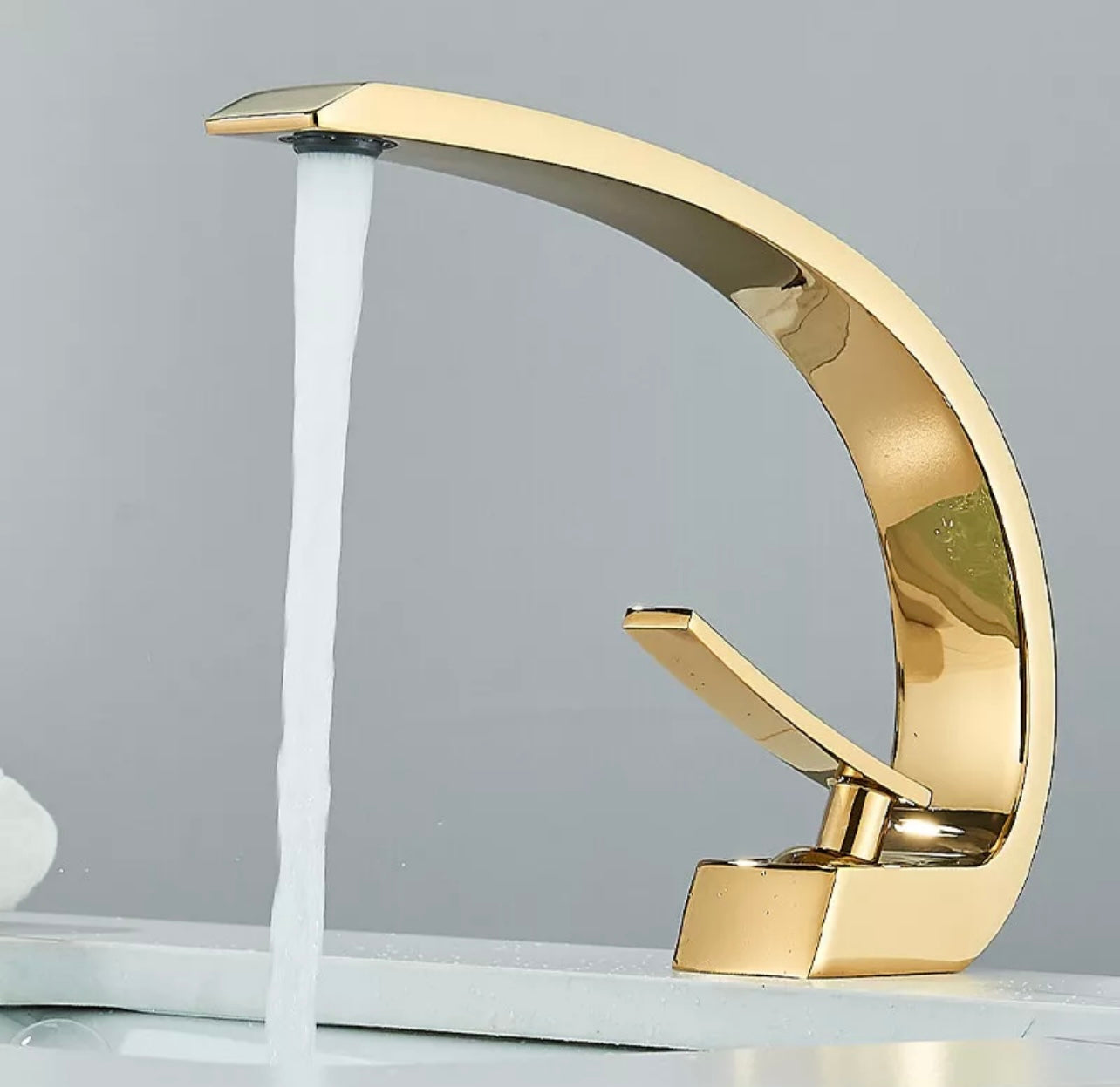 #1460 gold curved waterfall vanity faucet