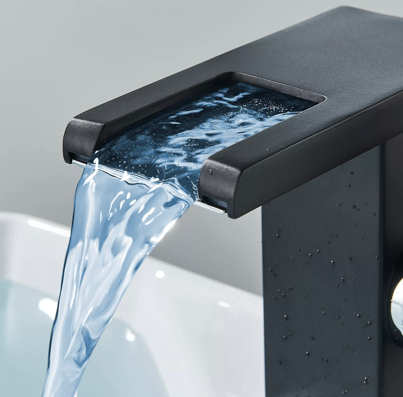 #1447 Matte Black LED Waterfall Vanity Faucet