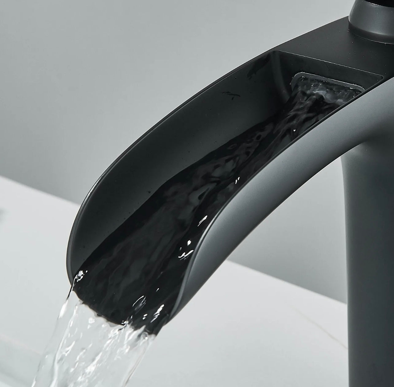 #1408 Matte black waterfall vanity faucet with popup drain