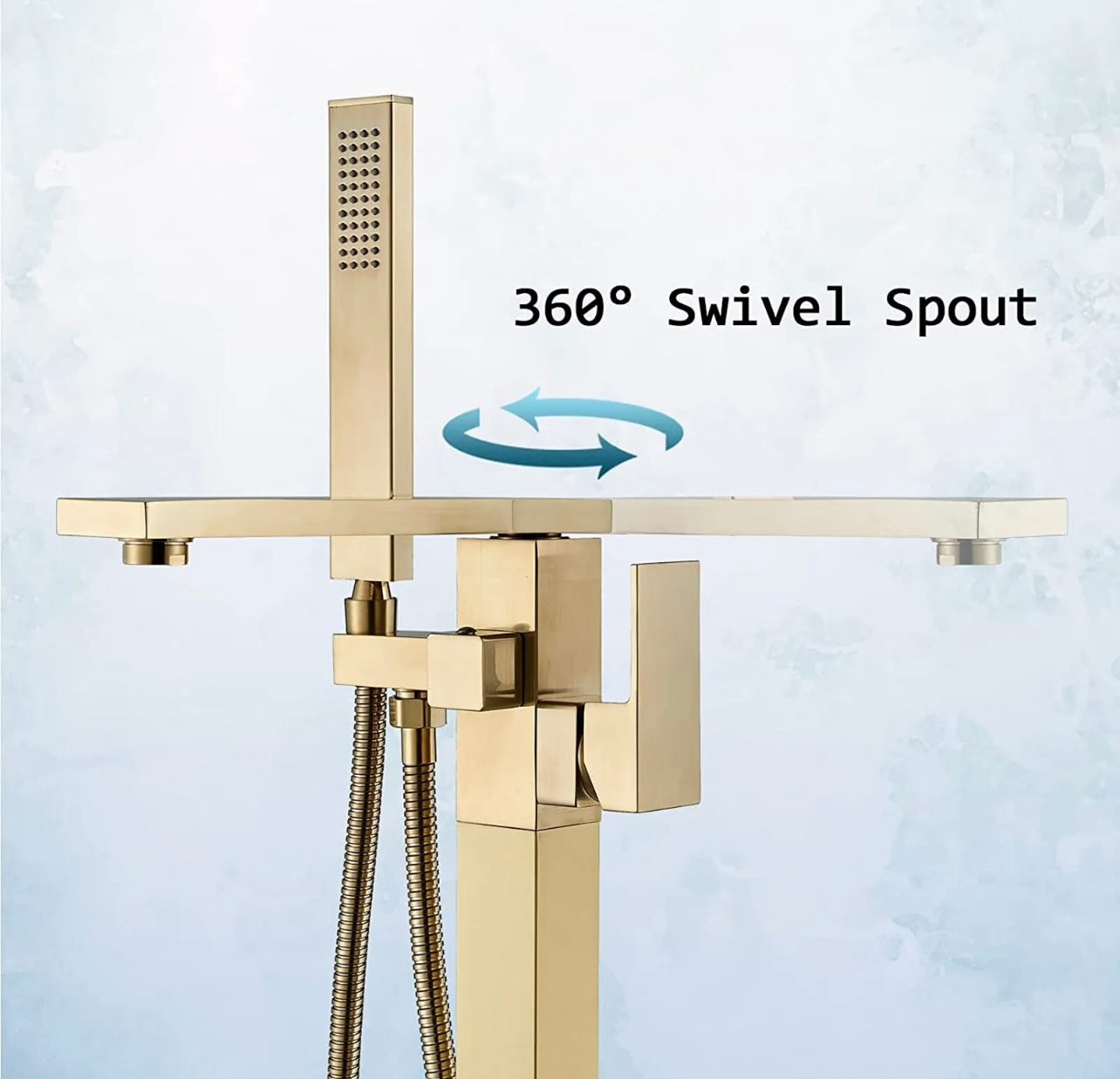 Brushed gold waterfall tub filler faucet