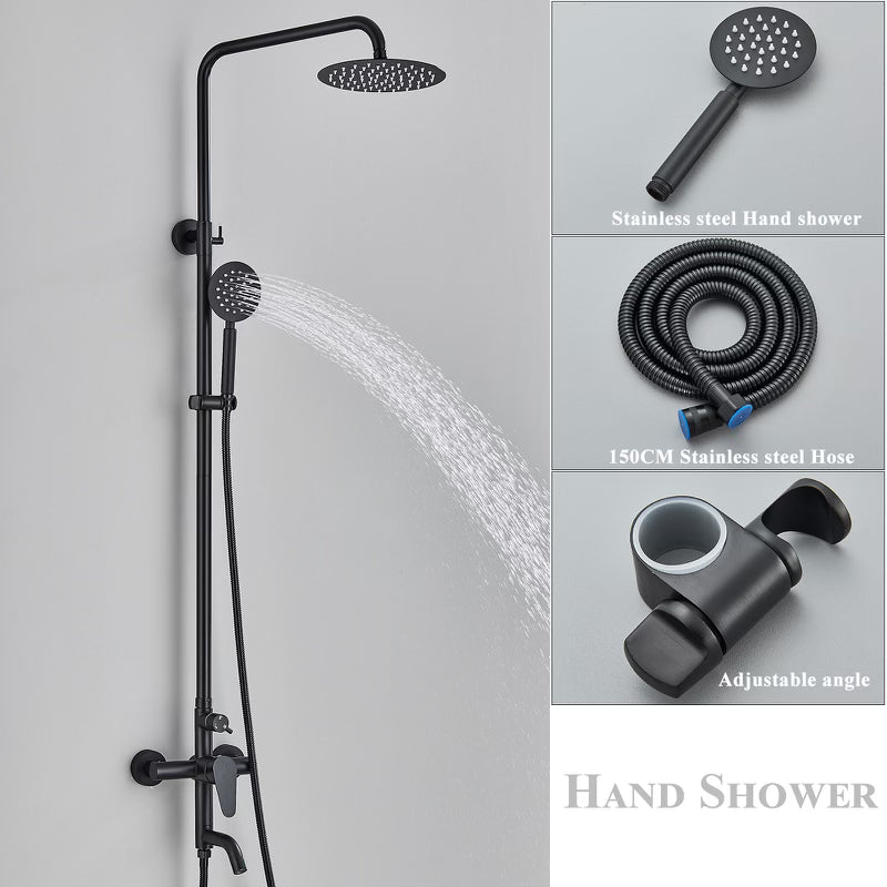 #1164 Matte Black 8-Inch 3 In 1 Rain Outdoor/Indoor Shower Faucet Exposed Shower Fixture System Set