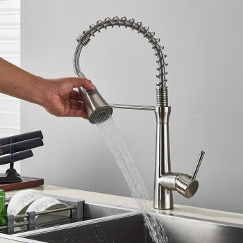 #1590 brushed nickel pull down kitchen faucet