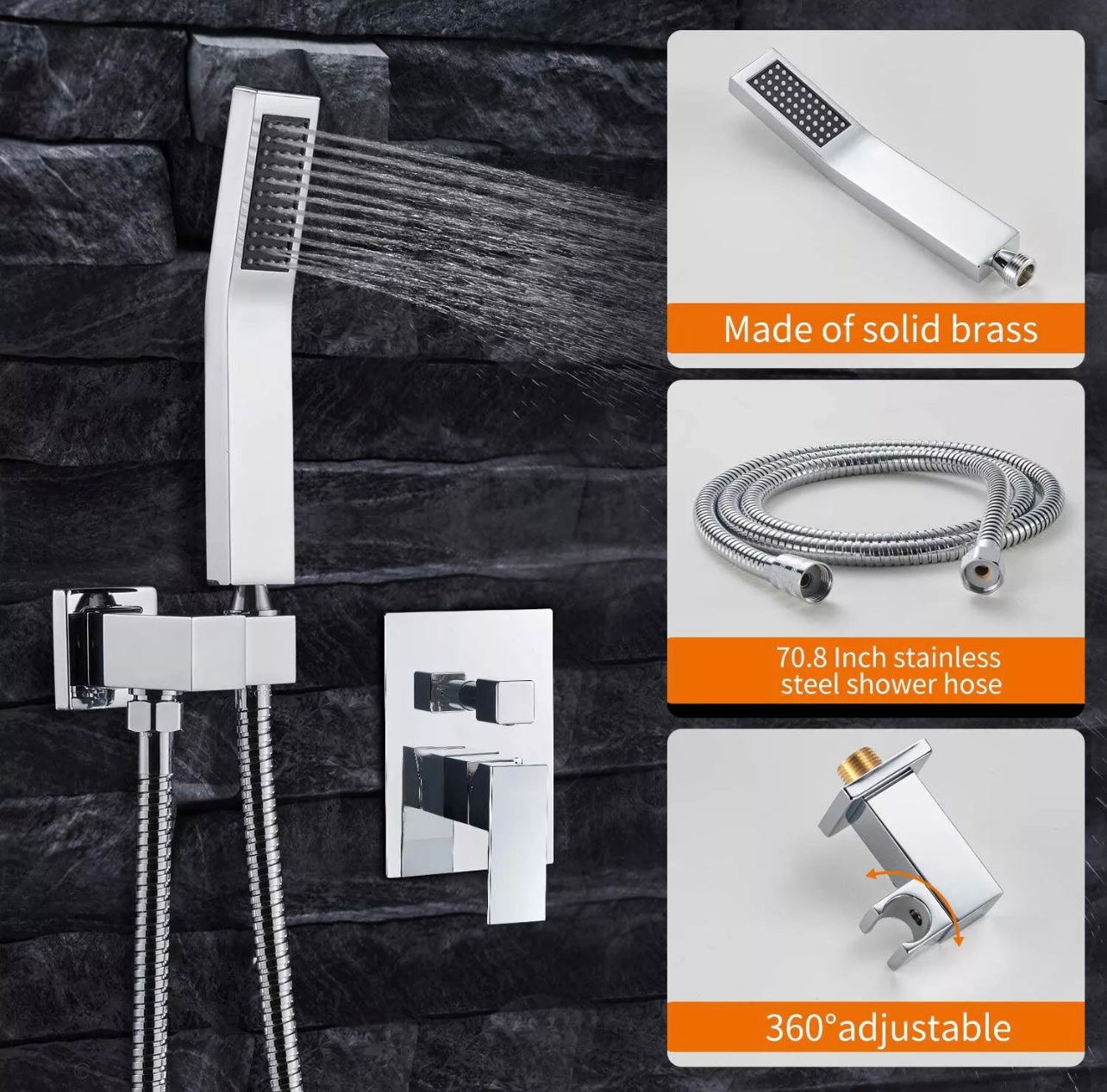 #1003 8-Inch Polish Chrome 2 Function Concelaed shower set