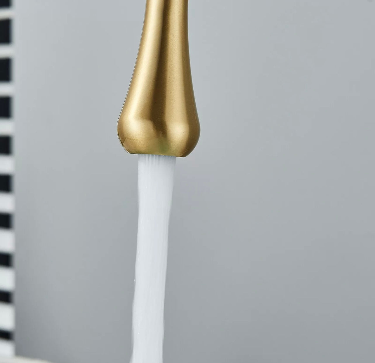 Brushed gold goose neck waterfall vanity faucet