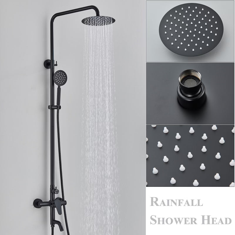 #1164 Matte Black 8-Inch 3 In 1 Rain Outdoor/Indoor Shower Faucet Exposed Shower Fixture System Set