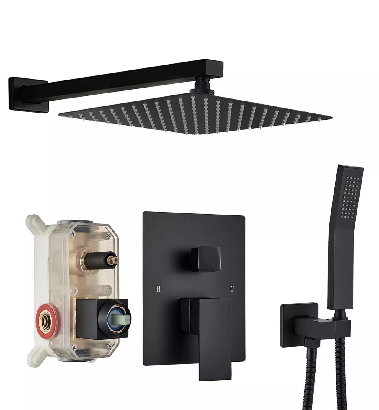 #1006 10-Inch Matte Black 2 function concealed shower set