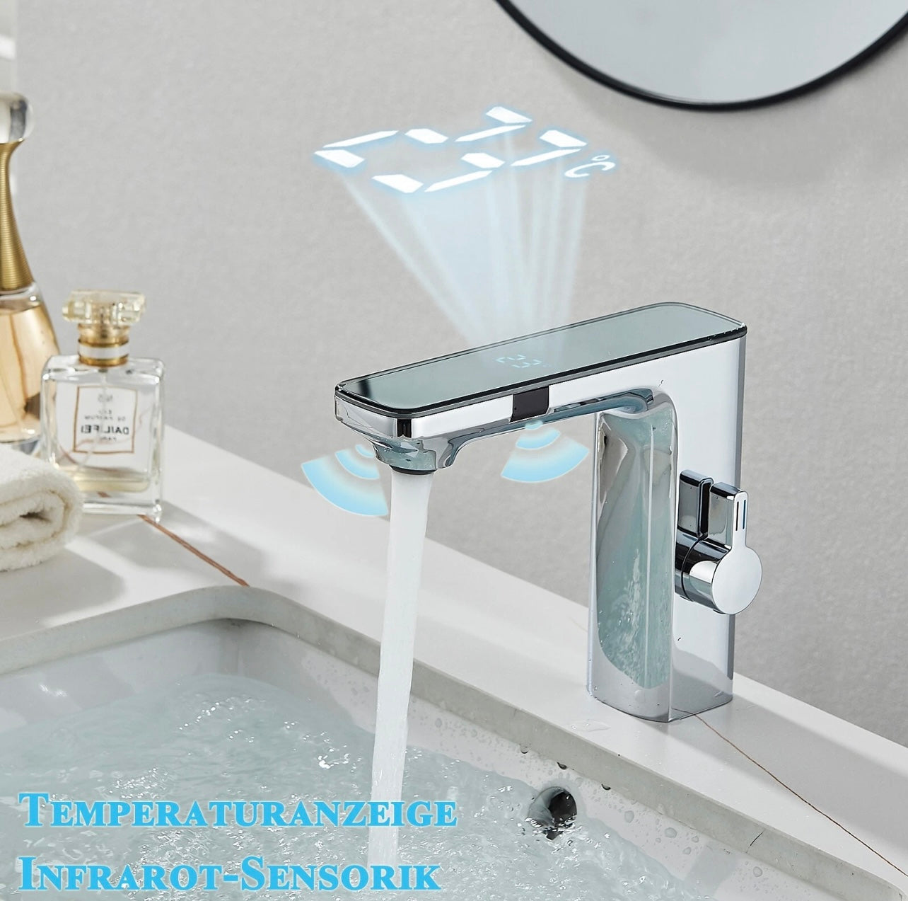 #1481 CHROME INFRARED SENSOR TOUCHLESS WATERFALL VANITY FAUCET WITH LCD DISPLAY
