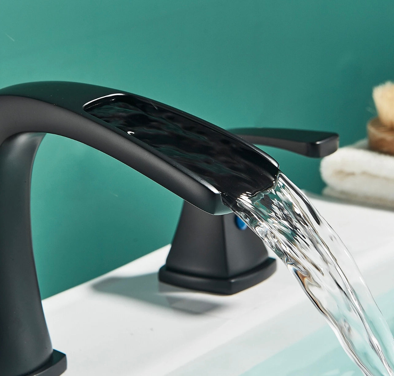 #1488 MATTE BLACK WIDESPREAD 8-INCH WATERFALL VANITY FAUCET