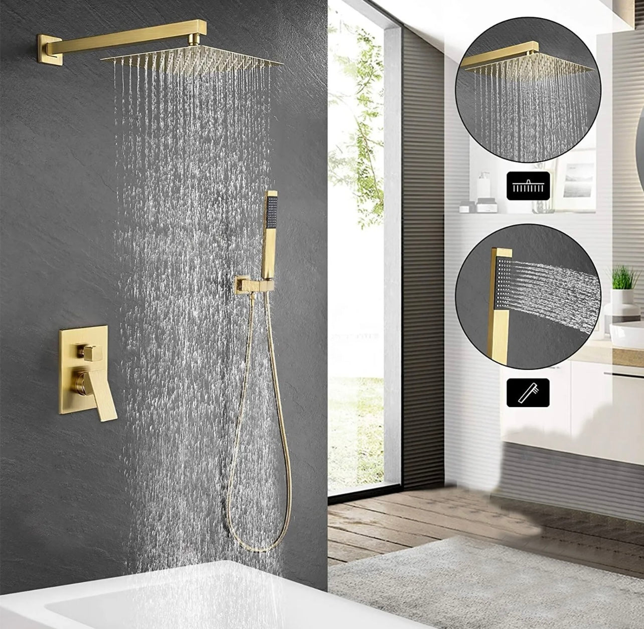 12 inch brushed gold 2 function shower system