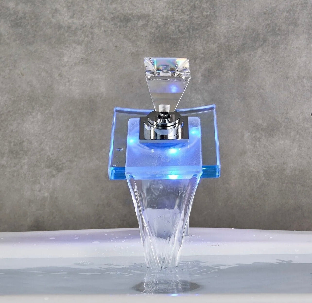 Chrome led glass waterfall vanity faucet