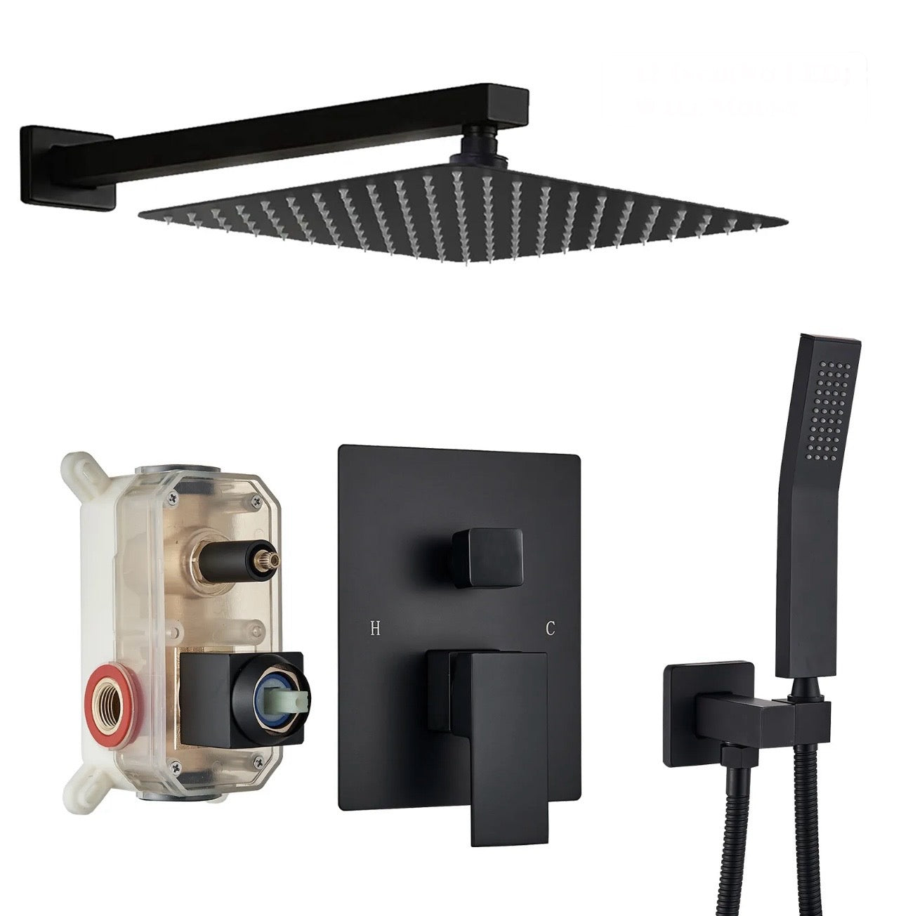 #1005 12-INCH MATTE BLACK 2 FUNCTION SHOWER SET