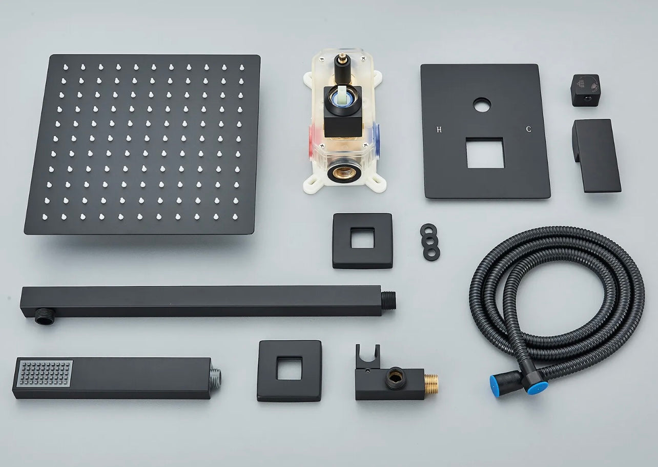 #1008 12 inch matte black led 2 function shower system