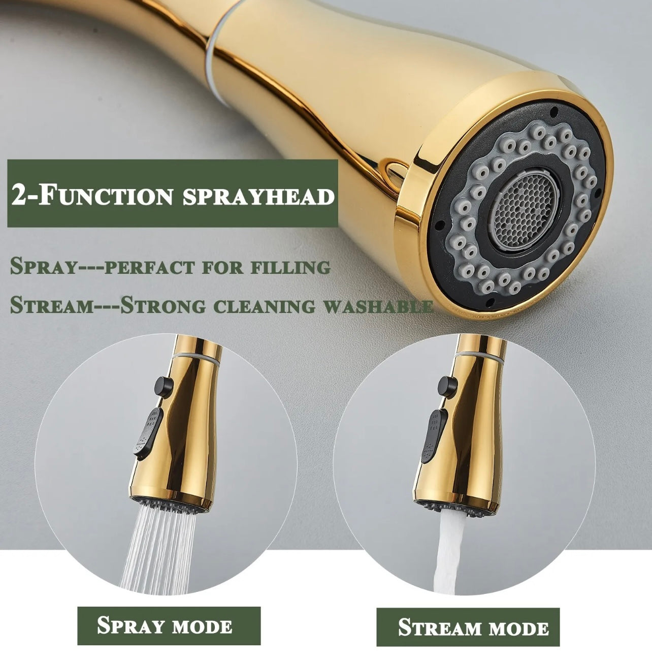 #1559 Gold Kitchen Sink Faucet Pull Down Sprayer 2 Handle 3 in 1 Water Filter Faucets