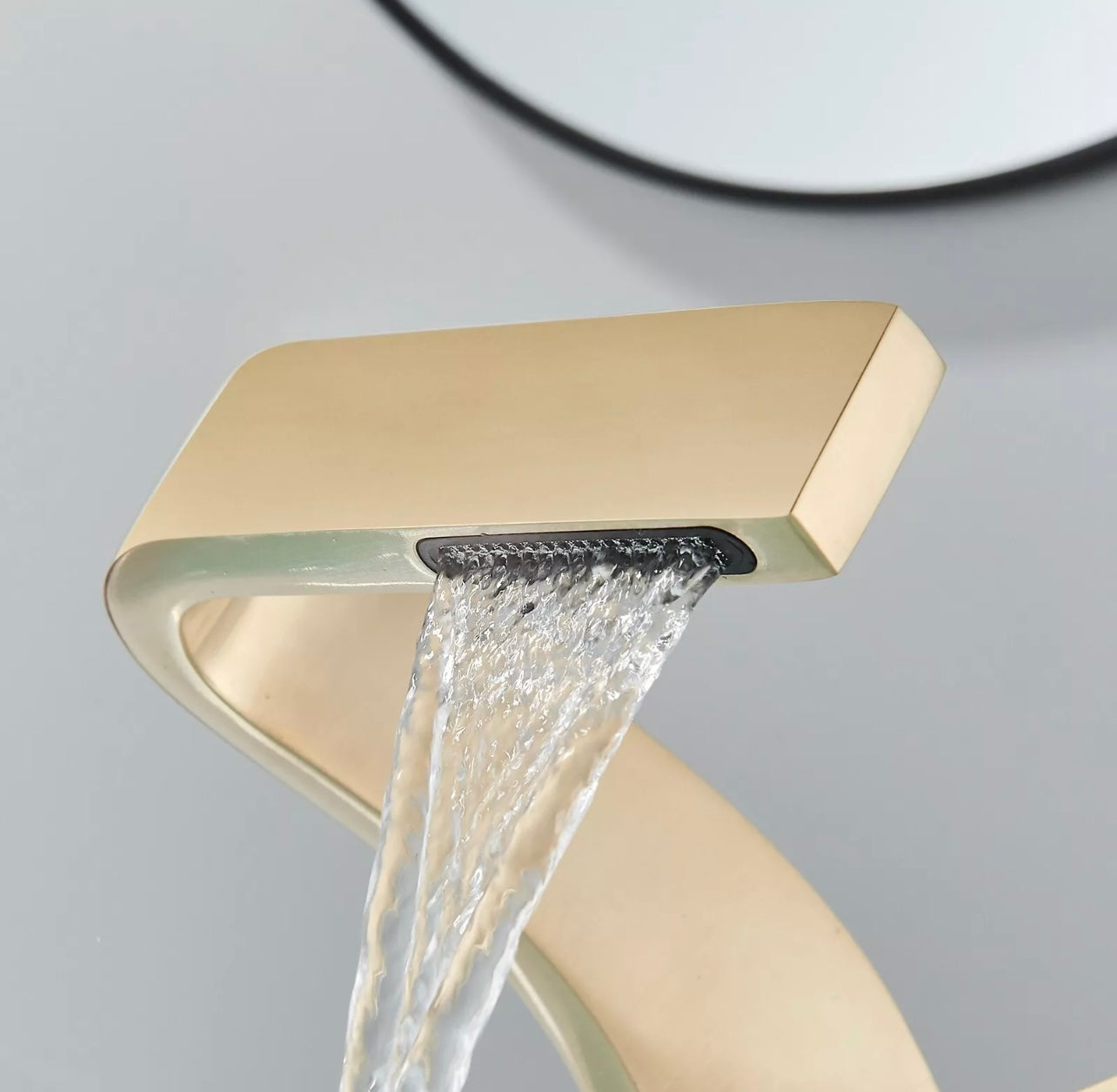#1386 Brushed Gold Bathroom Sink Faucet Waterfall Vanity Mixer Faucet Single Handle