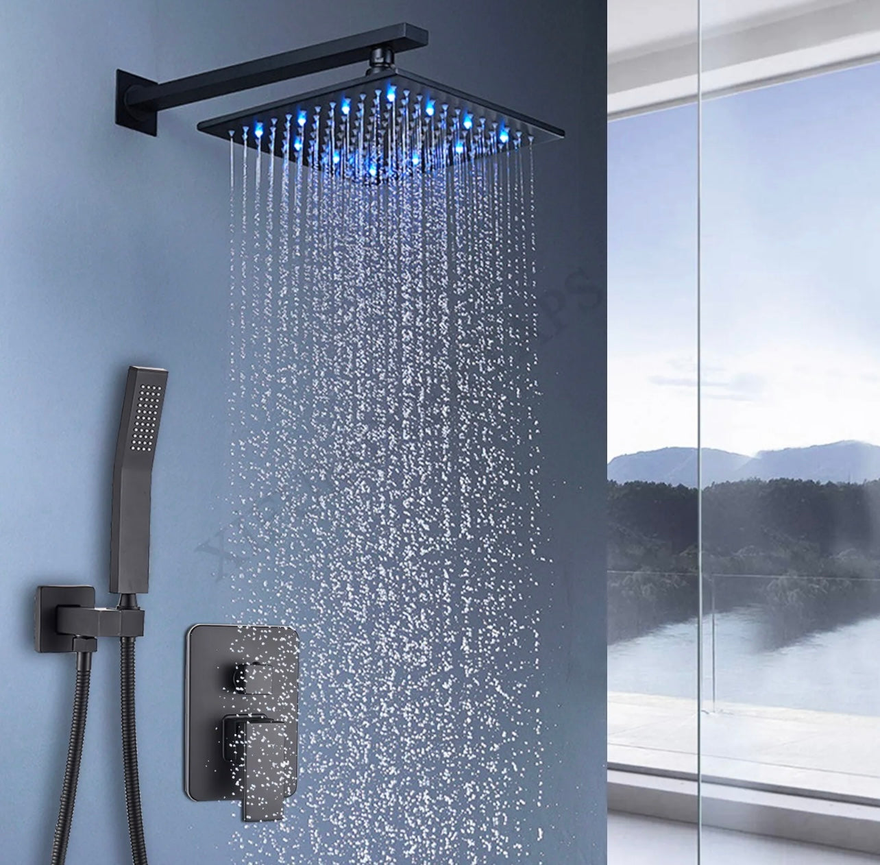 #1008 12 inch matte black led 2 function shower system