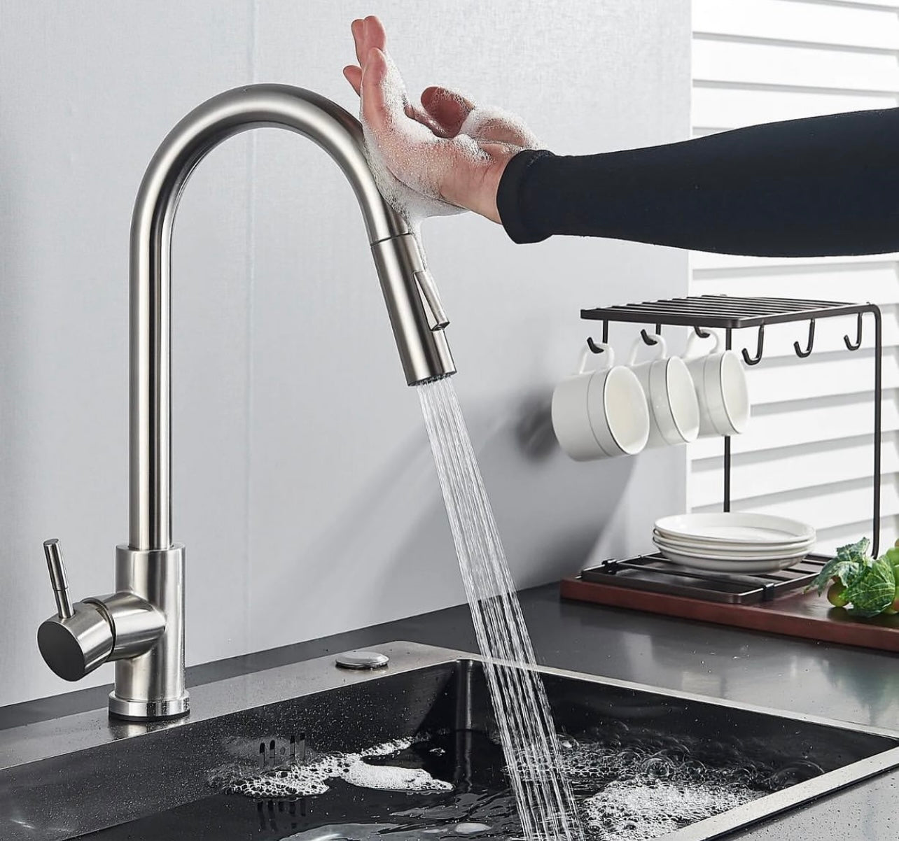 #1571 Touch Sensor Kitchen Sink Faucet Pull-Down Sprayer Swivel Mixer