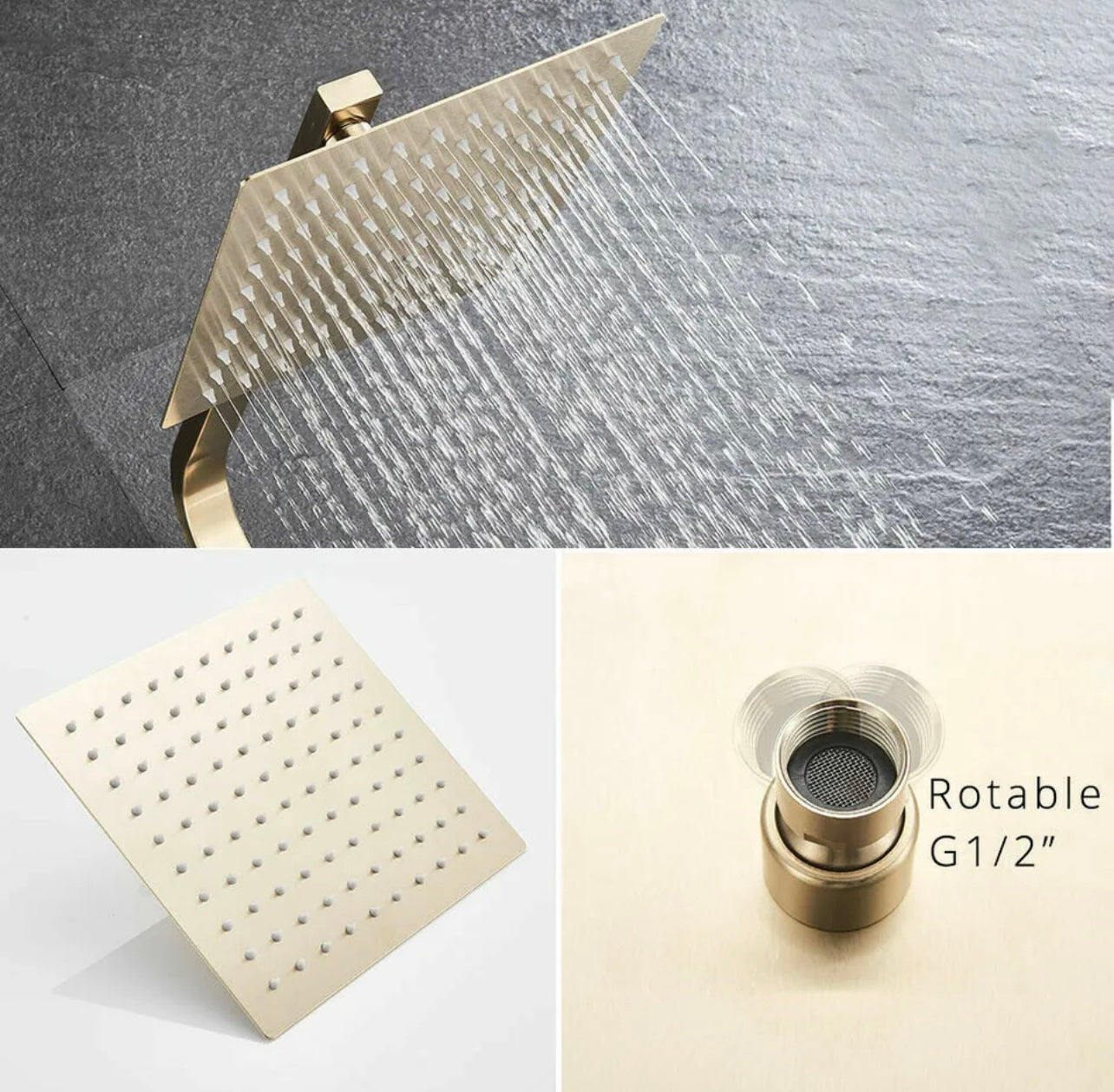 #1156 BRUSHED GOLD 3 In 1 RAINFALL EXPOSED SHOWER SET