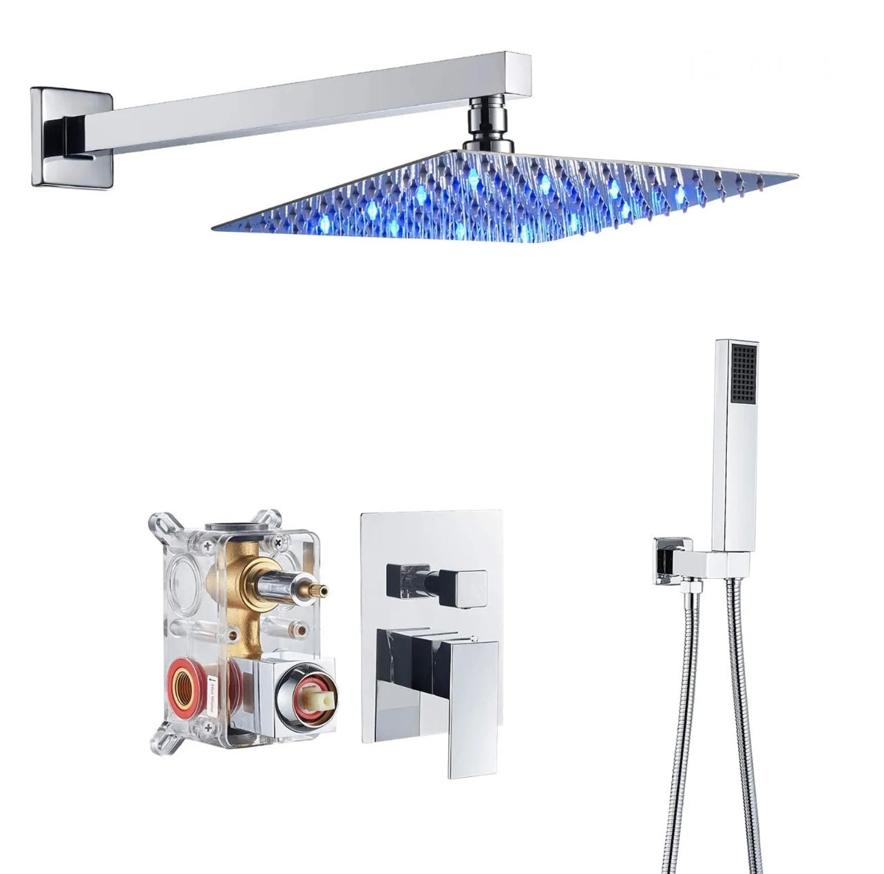 #1001 12 inch chrome led 2 function shower system