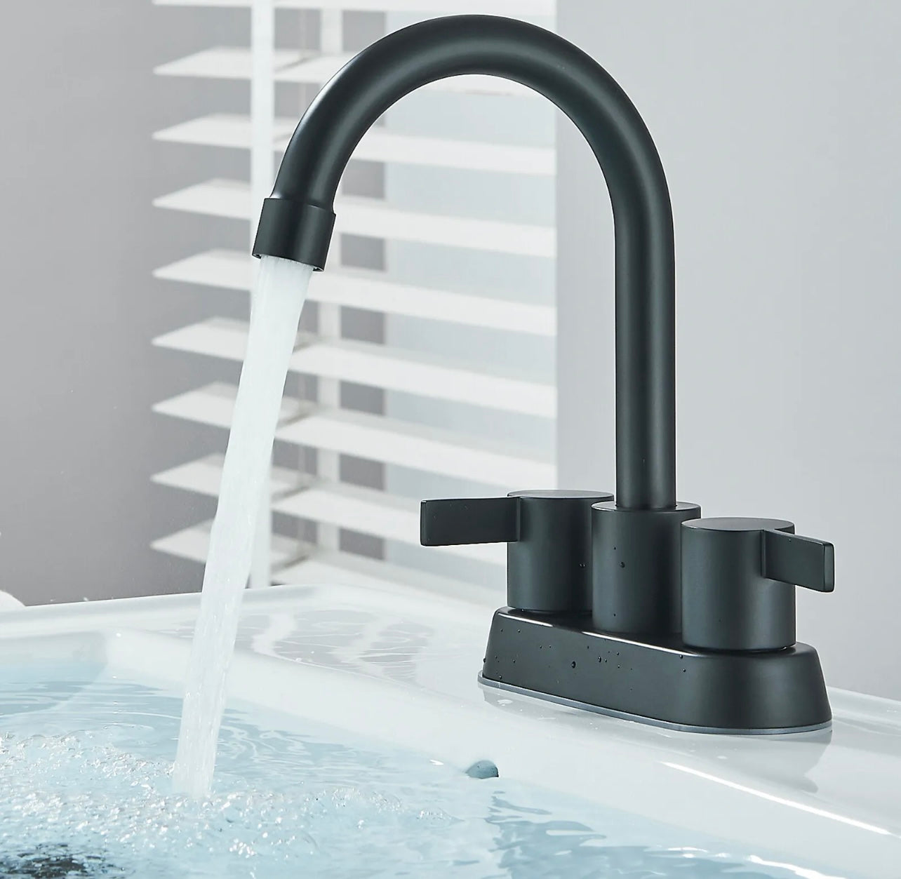 #1451 Matte Black 4 Inch Centerset 2 Handle Vanity Faucet
