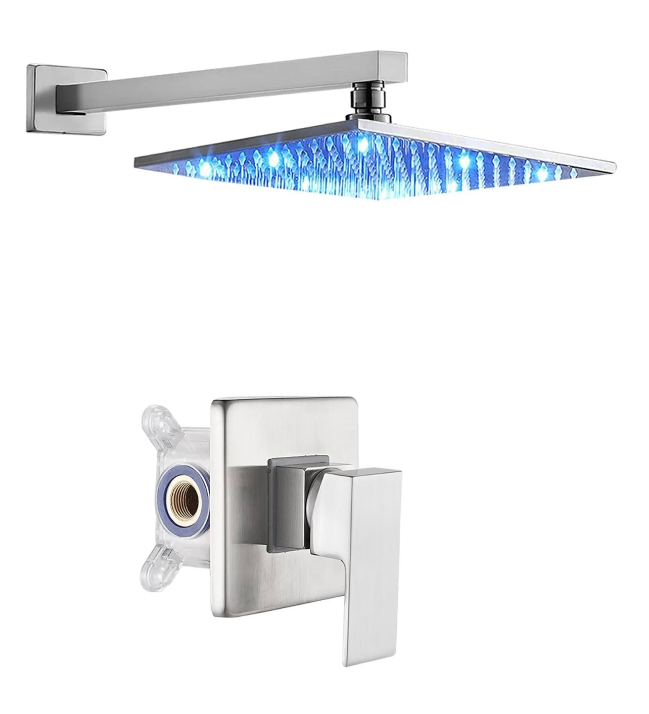 #1038 8 inch led brushed nickel 1 function shower system
