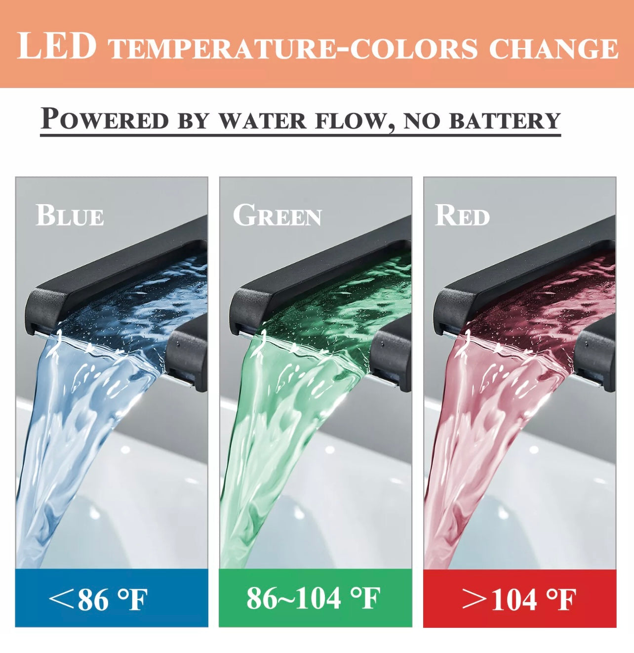 #1447 Matte Black LED Waterfall Vanity Faucet