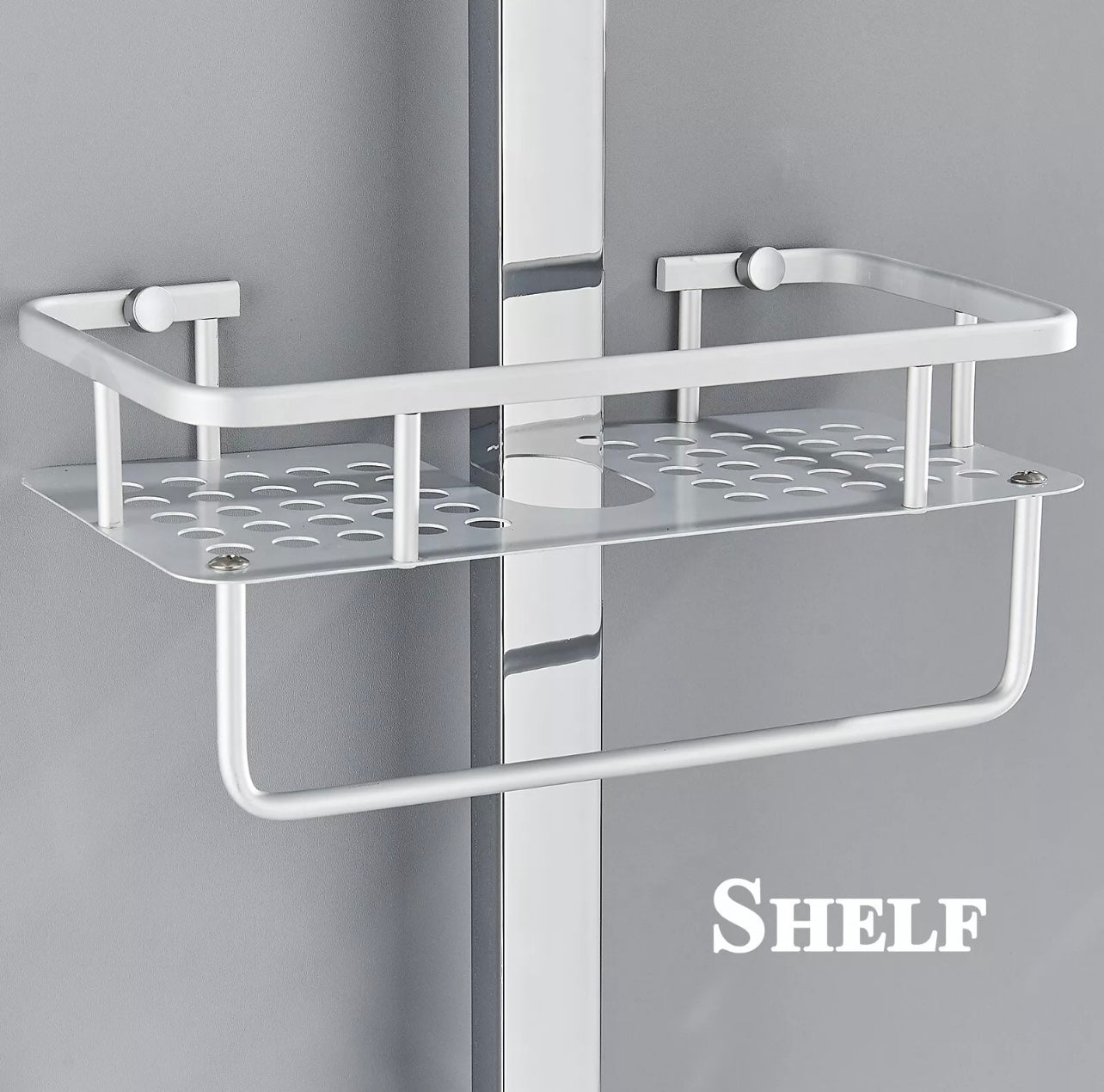 #1152 Chrome 4 In 1 Exposed Shower Faucet System LCD Temp Rainfall Head Combo with Hand Shower and Caddy Shelf