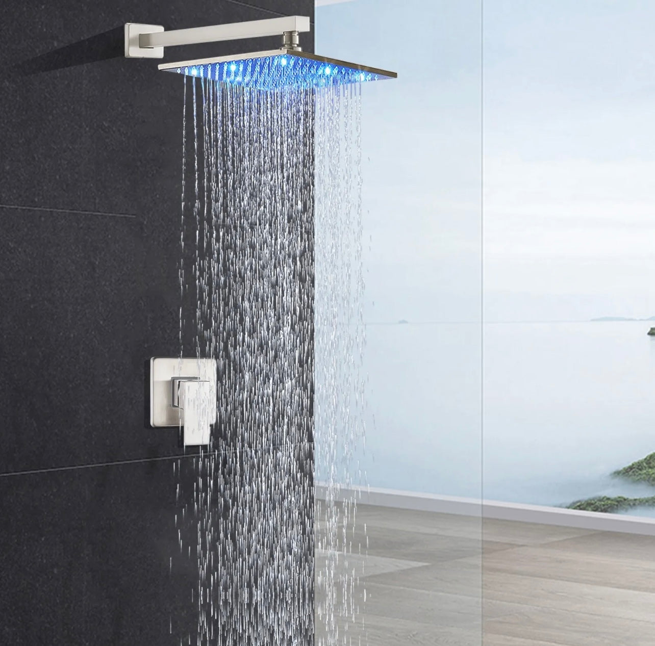 #1038 8 inch led brushed nickel 1 function shower system