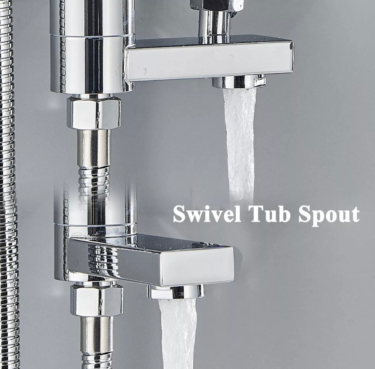 #1152 Chrome 4 In 1 Exposed Shower Faucet System LCD Temp Rainfall Head Combo with Hand Shower and Caddy Shelf