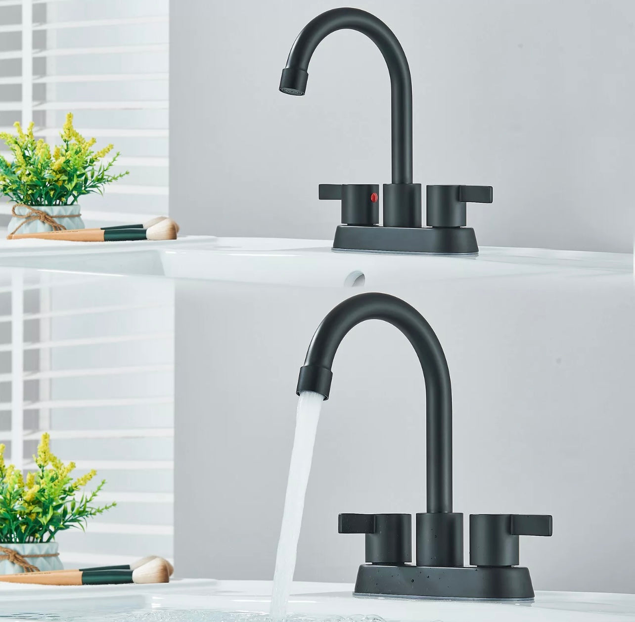 #1451 Matte Black 4 Inch Centerset 2 Handle Vanity Faucet
