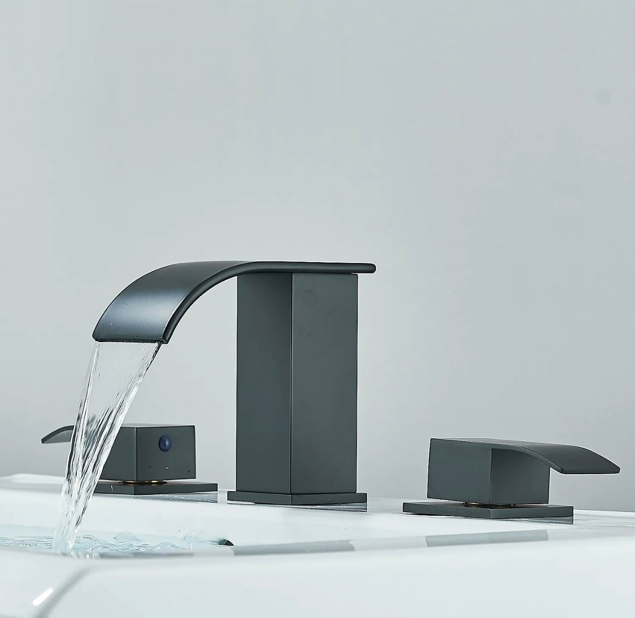 #1411 Matte Black 3 Holes 2 Handle Waterfall spout vanity faucet