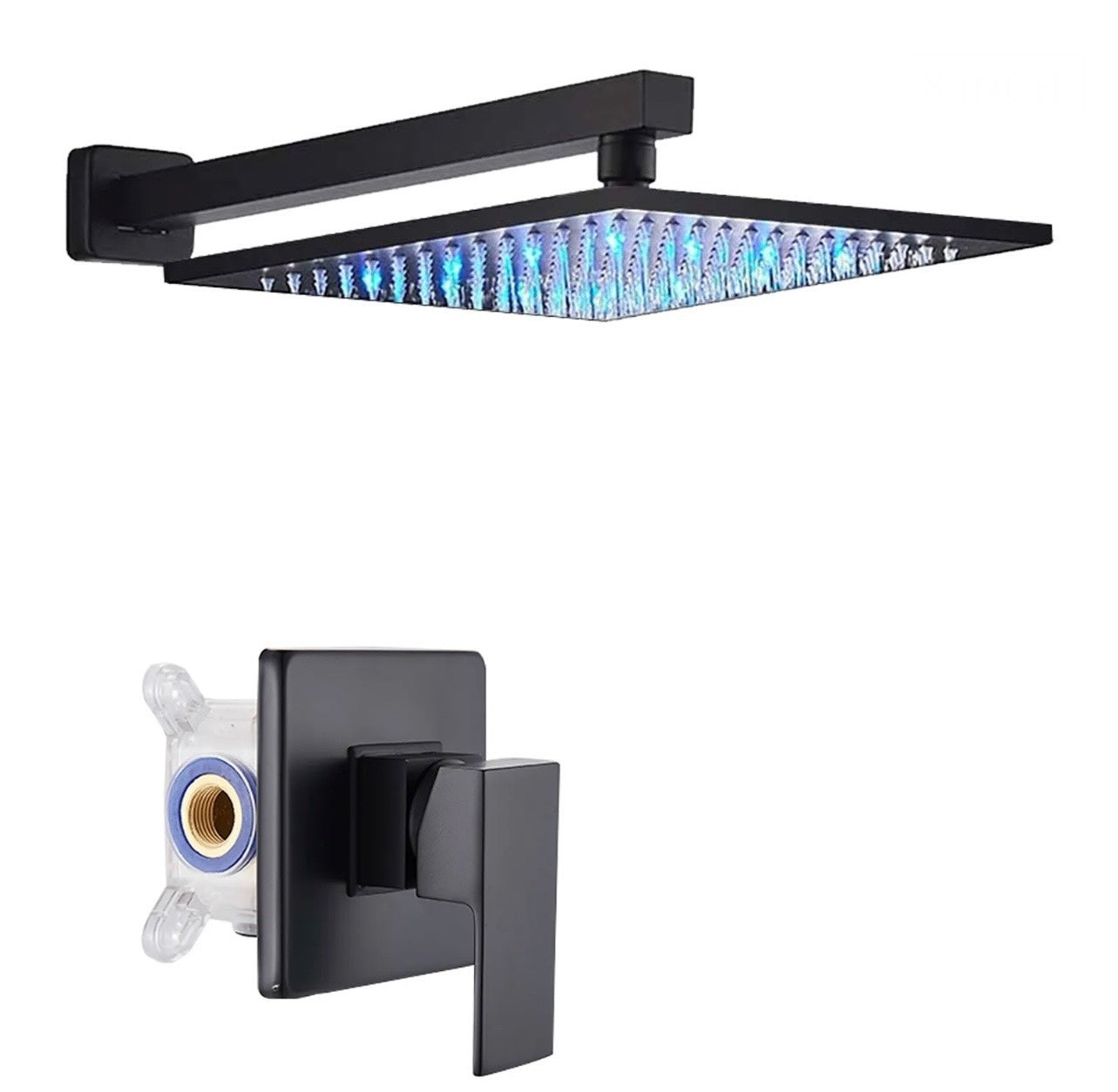8 inch led matte black 1 function shower system