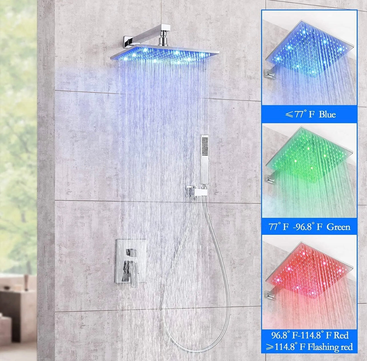 #1001 12 inch chrome led 2 function shower system