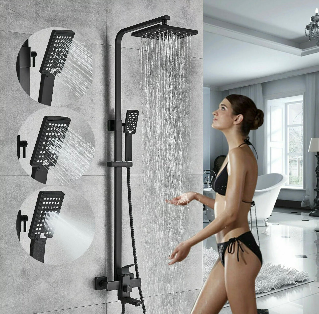 #1155 3 in 1 rainfall exposed shower system