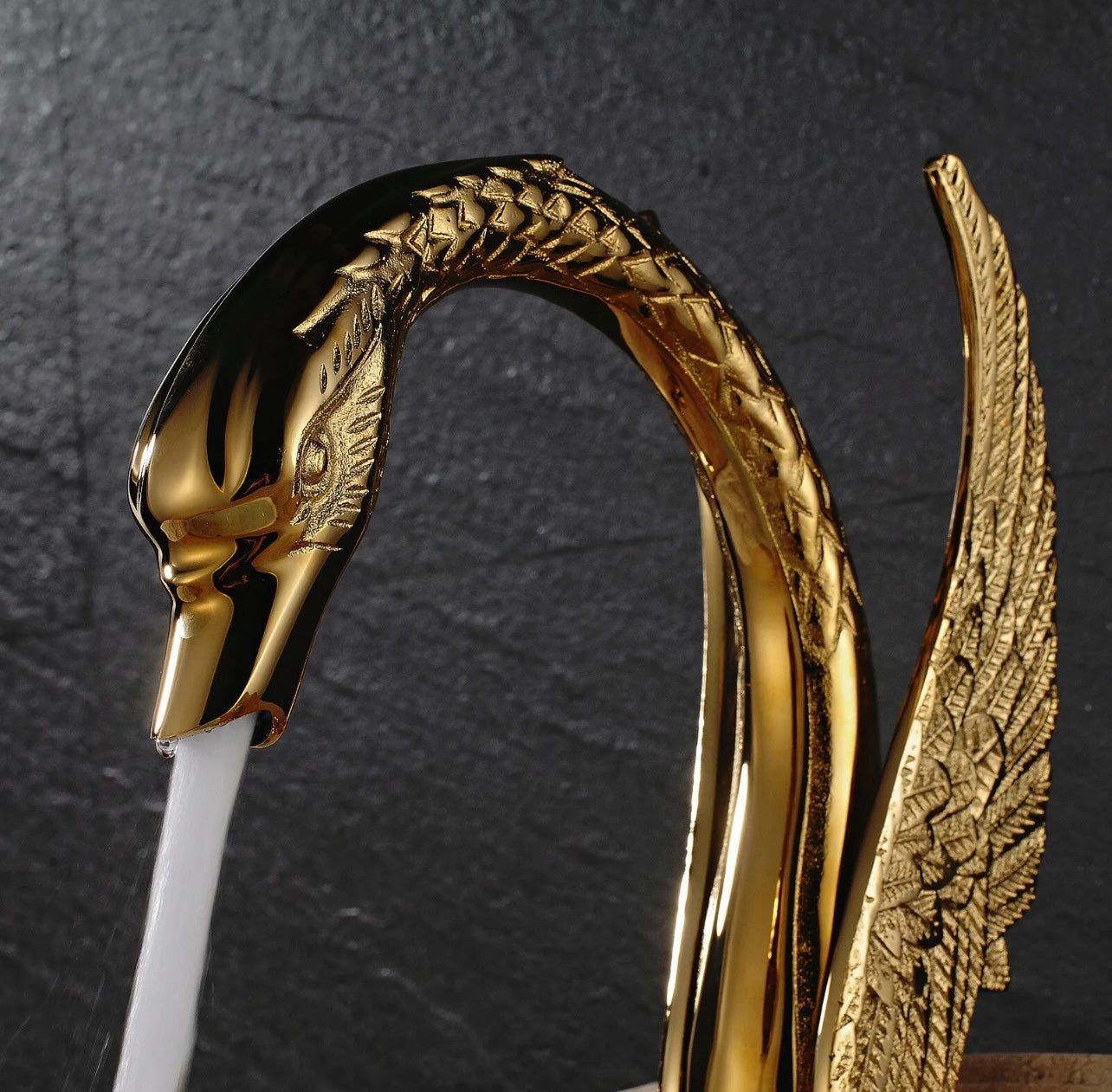 #1415 Gold Swan 2 Handle 3 Holes Waterfall Spout Vanity Faucet