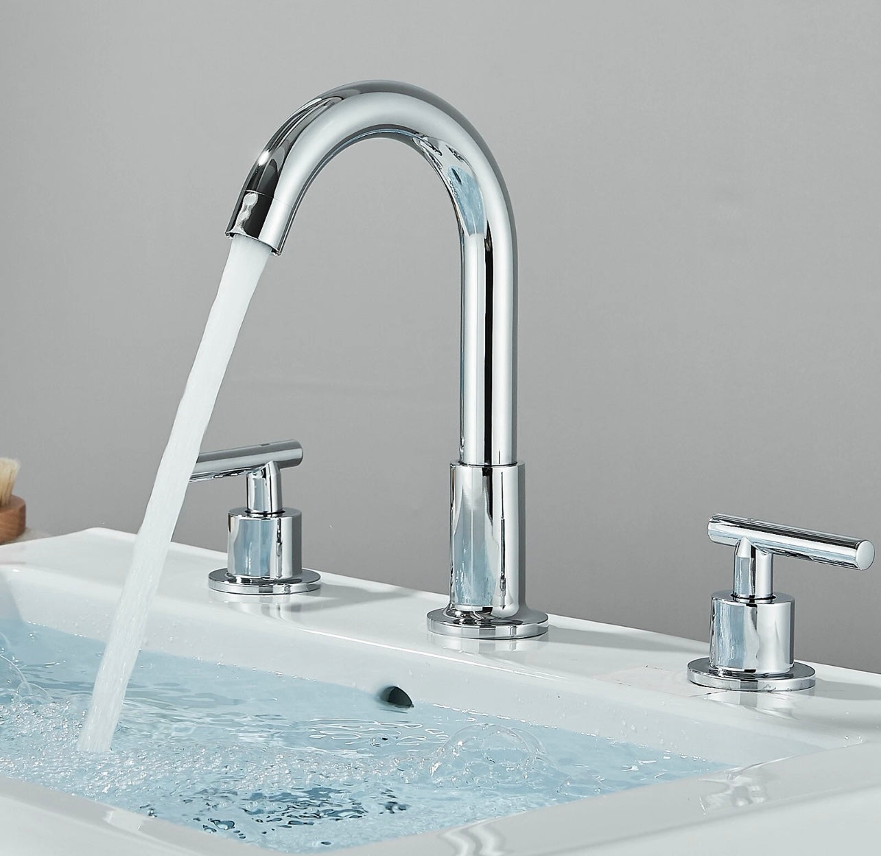 #1480 CHROME WIDESPREAD 8-INCH WATERFALL VANITY FAUCET
