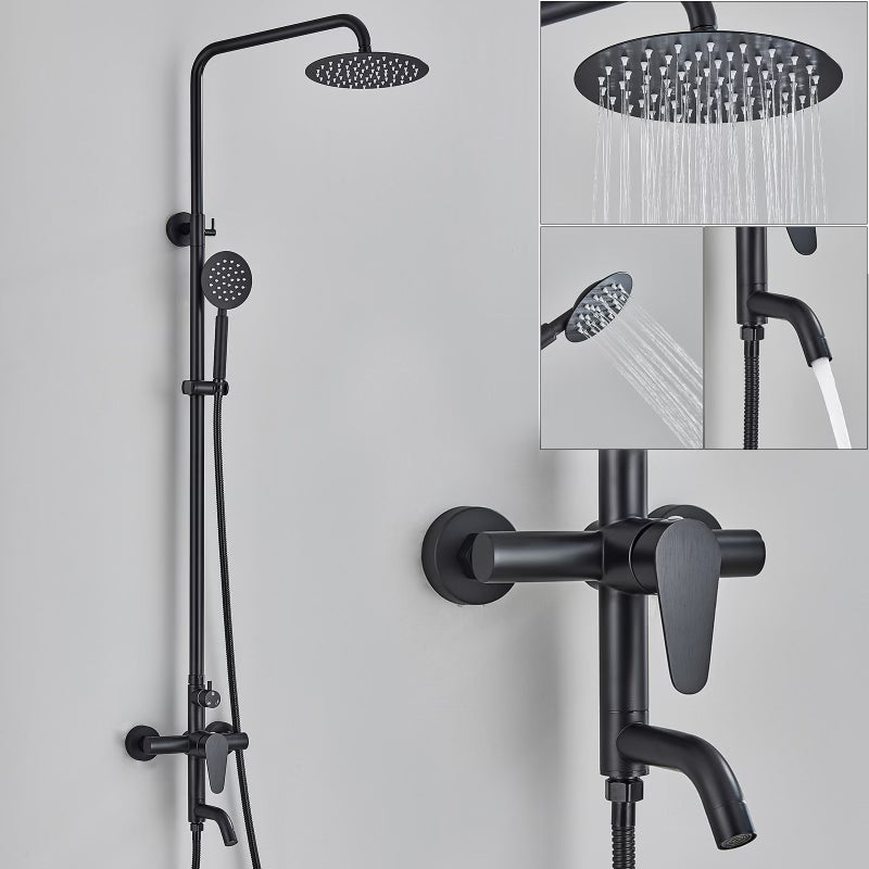 #1164 Matte Black 8-Inch 3 In 1 Rain Outdoor/Indoor Shower Faucet Exposed Shower Fixture System Set