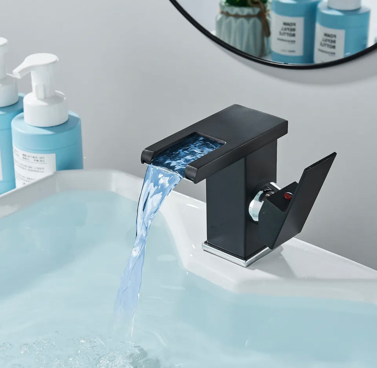 #1447 Matte Black LED Waterfall Vanity Faucet