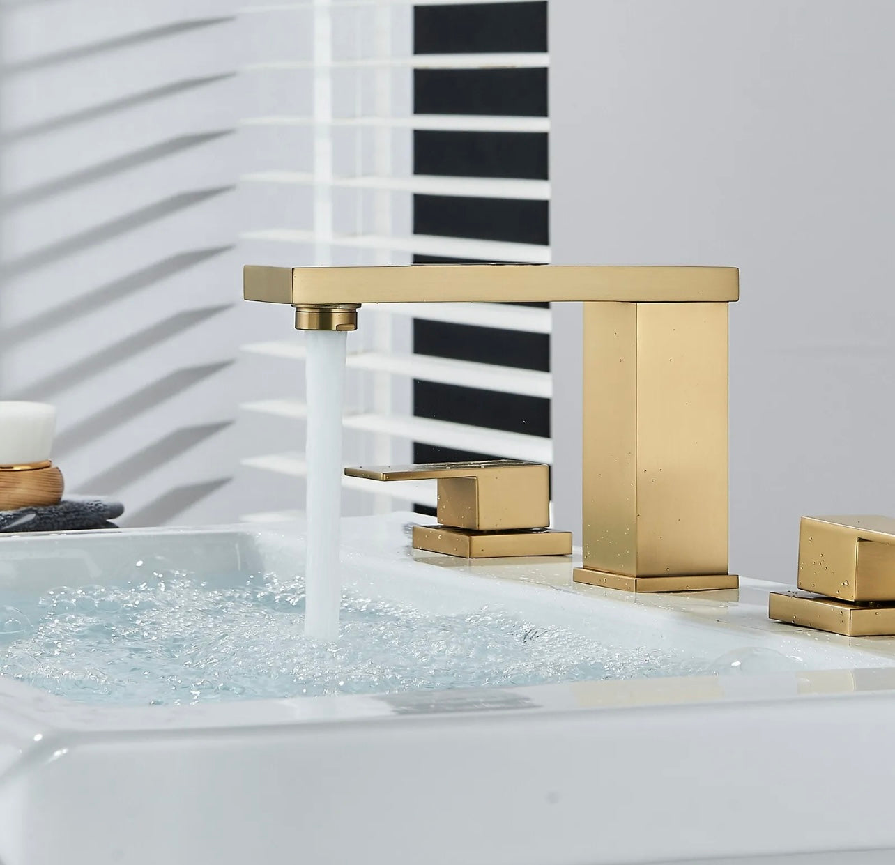 #1412 Brushed Gold 3 Holes 2 Handle Waterfall Vanity Faucet