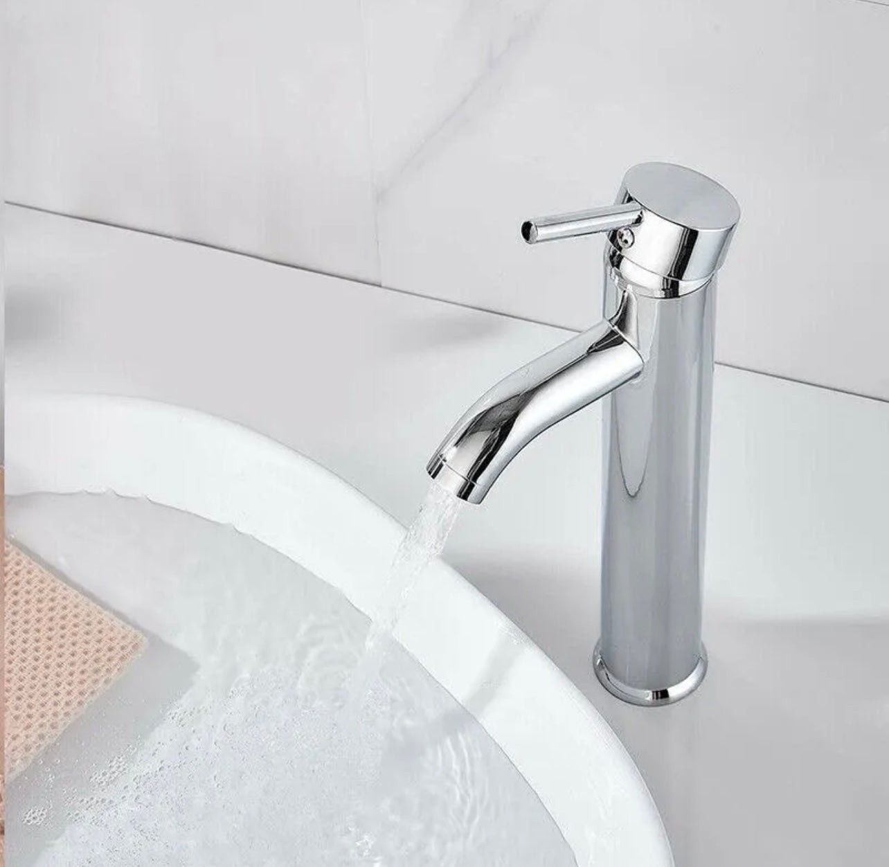 Chrome waterfall spout vessel faucet